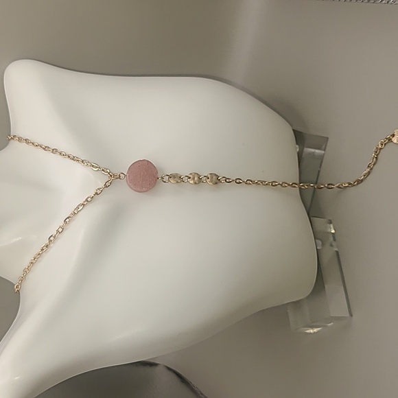 Long gold tone necklace with semi-precious pink stone by Sonoma - Picture 4 of 8
